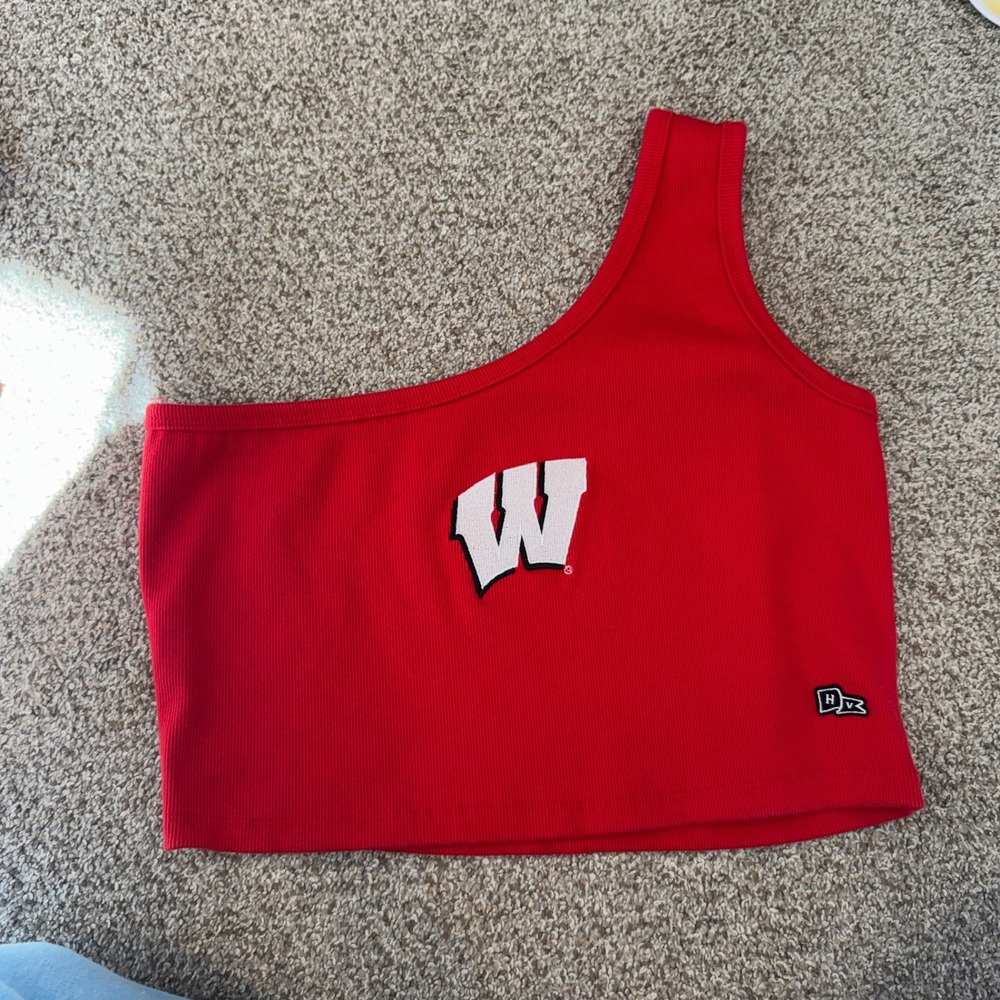 Hype and Vice Wisconsin Badgers One Shoulder Ribbed Crop Top Red Large